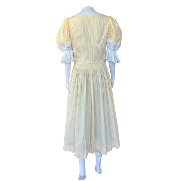 Kruger Dirndl Dress Size 40 US 12 Yellow Stripe Puff Sleeve Milkmaid Octoberfest - Picture 11 of 15